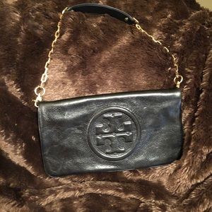 Tory Burch Bombé Reva Black Leather Purse/Clutch